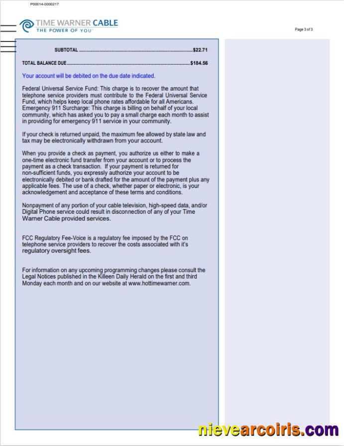 USA Time Warner Cabel utility bill, 3 pages 3